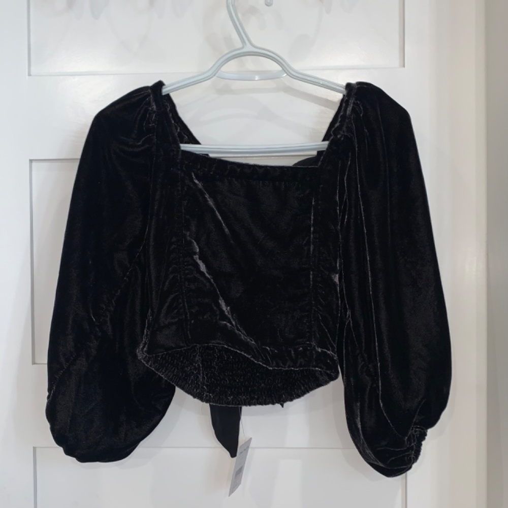 black velvet top with puffy sleeves